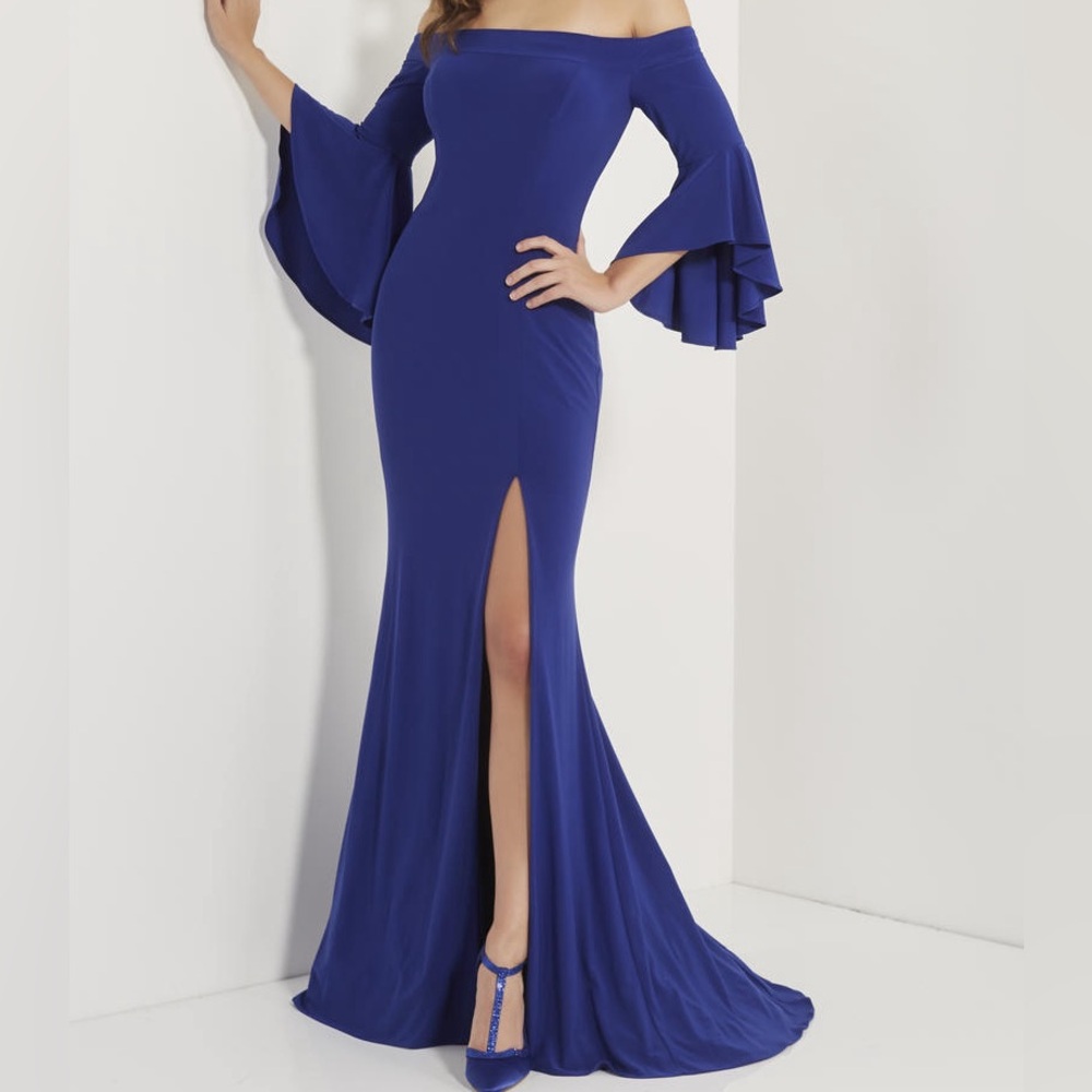 Studio 17 12706 Royal Blue Size 12 Off The Shoulder Long Dress With Bell Sleeves - Picture 1 of 5